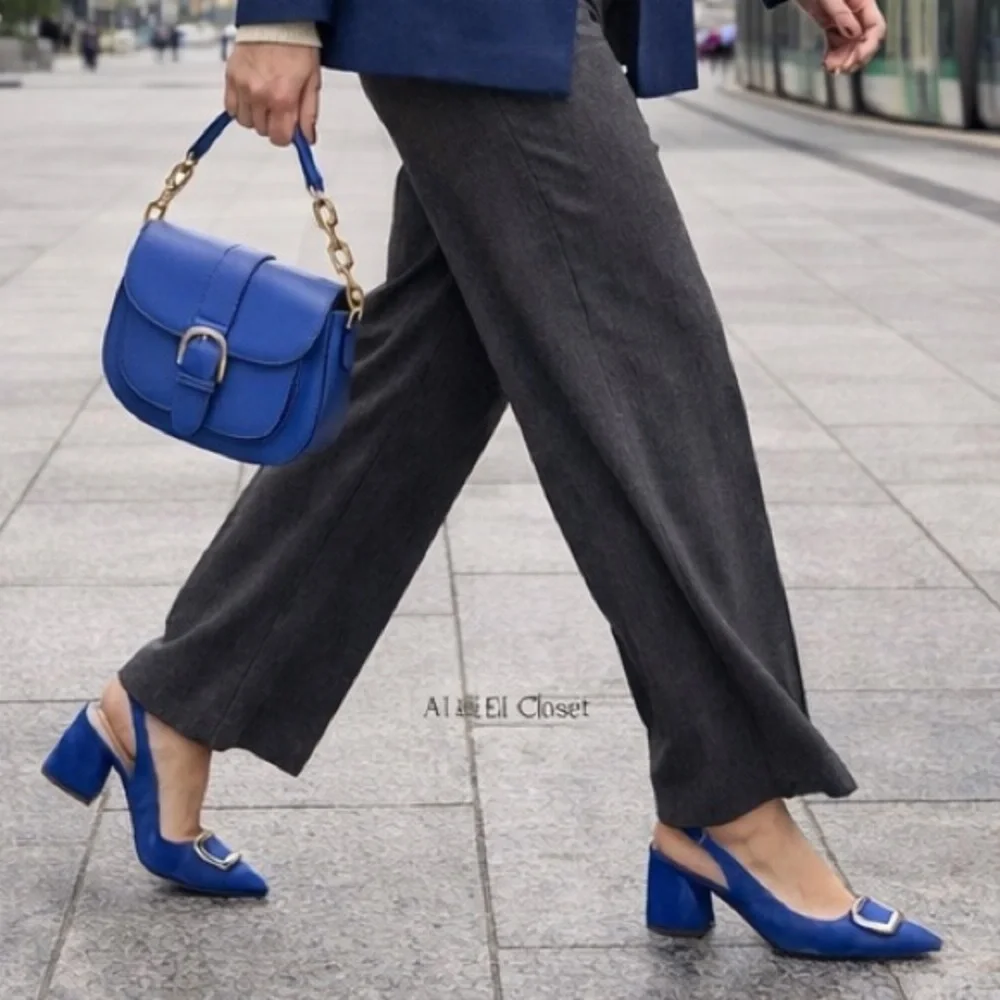 Nicole Miller New York Melrose Blue Faux Suede Women’s Slingback Heel Pumps 8.5